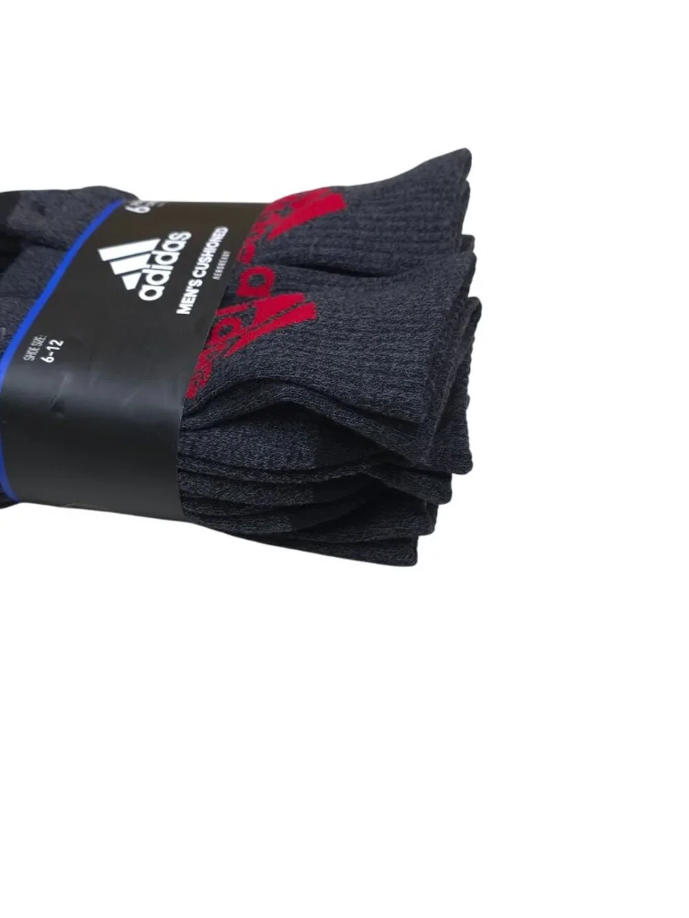 Adidas Mens Cushioned AEROREADY Crew Socks 6-Pack Black Grey Red Shoe Size 6-12